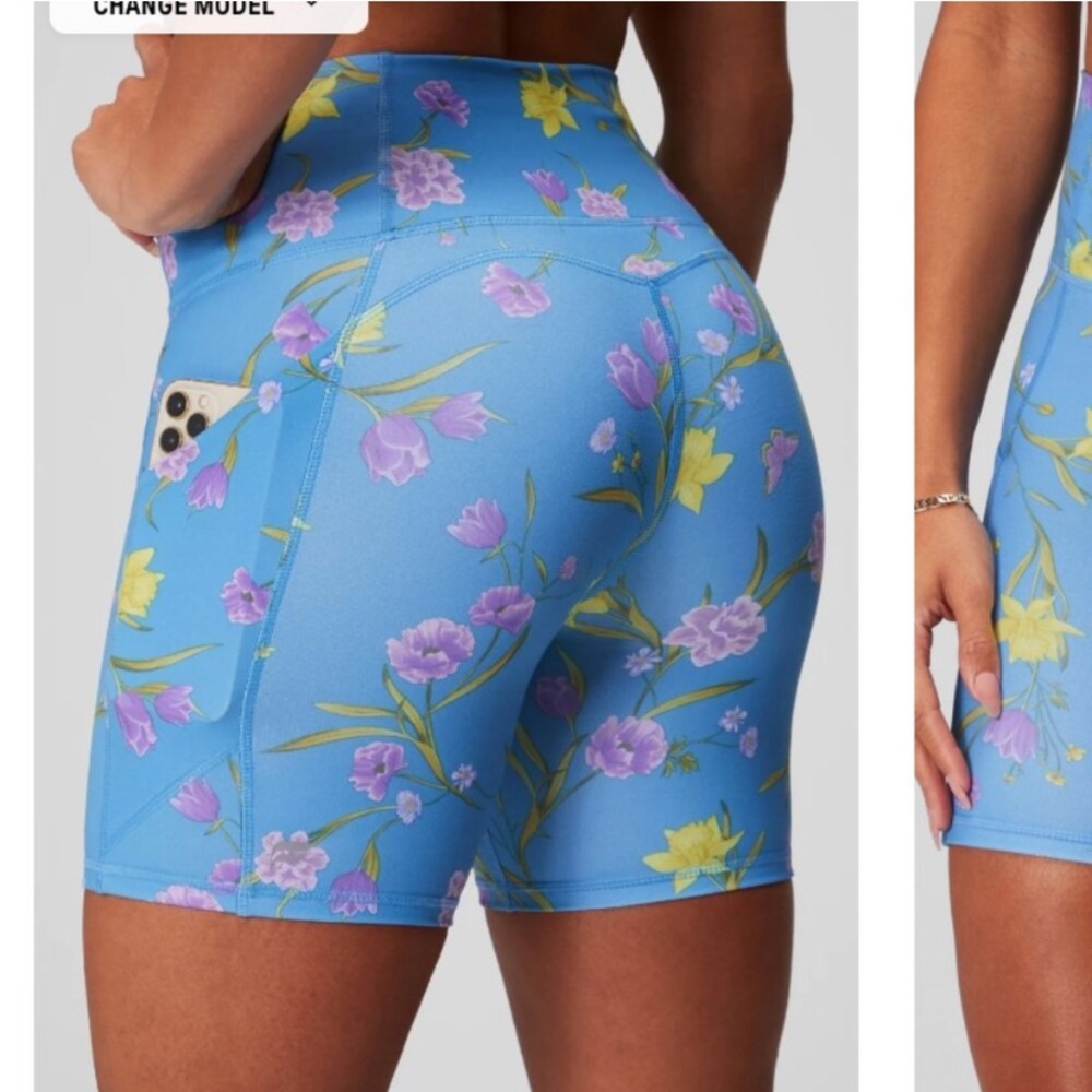 Green and floral biker shorts